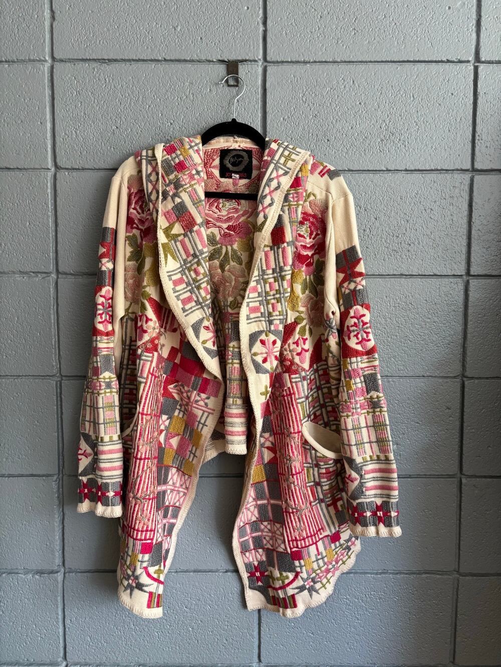 Johnny Was Biya Short Hoodie Duster Cardigan size XL in Cream